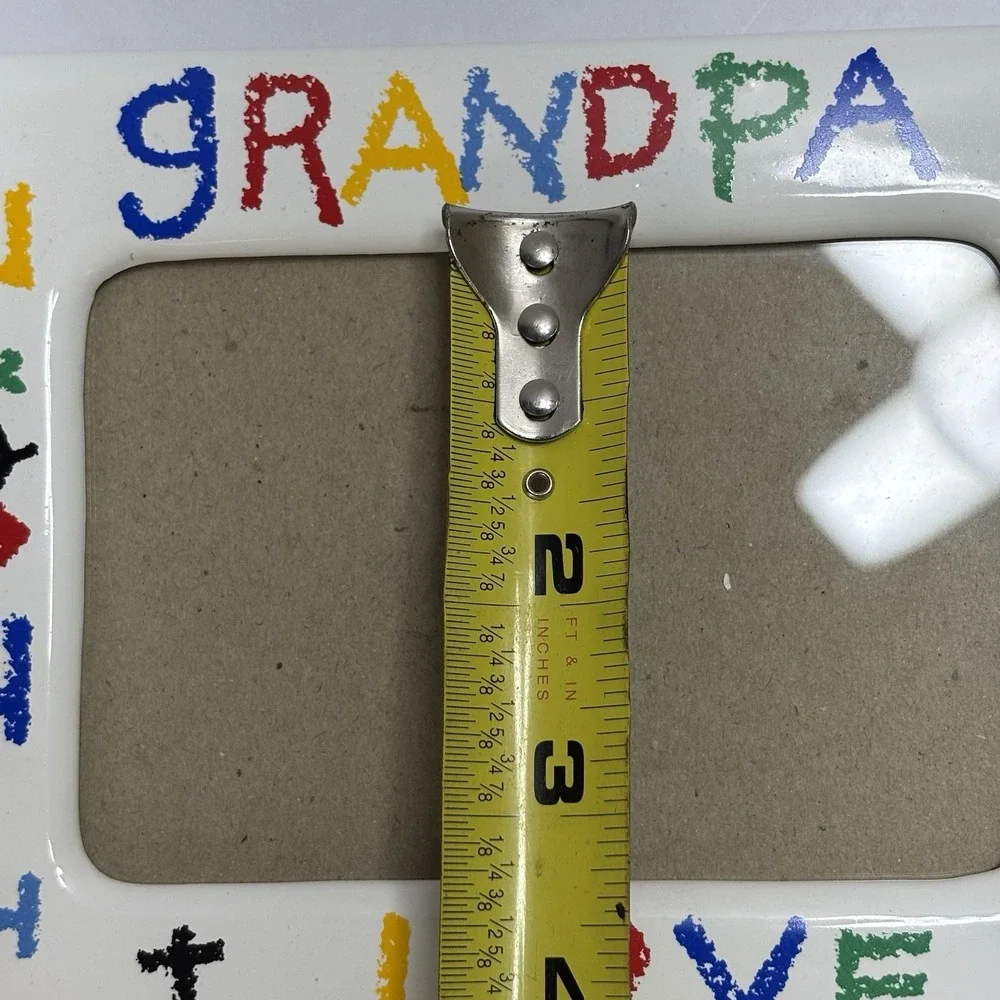 I Love My Grandpa Ceramic Picture Frame Heart Crayon Vintage 3.5